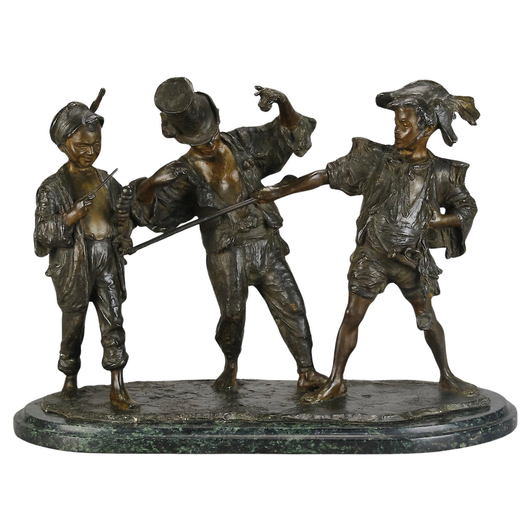 Late 19th Century Bronze Sculpture "Street Urchins" by Francesco de Matteis