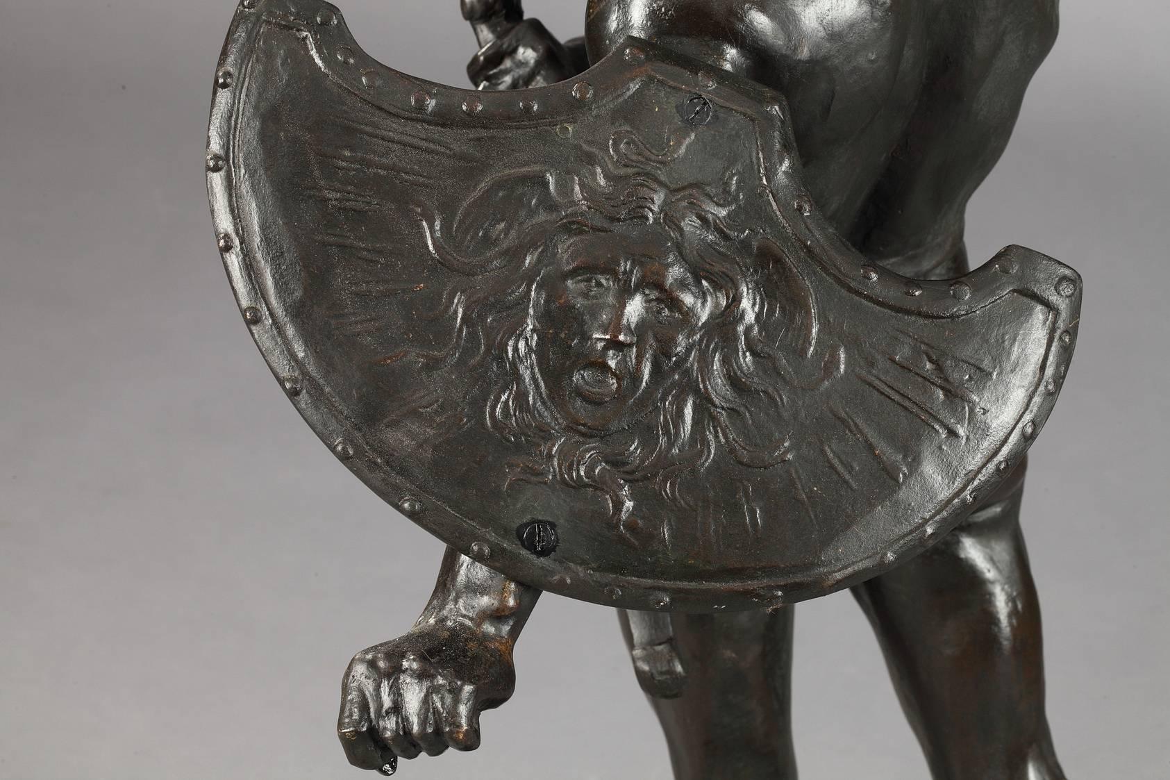 Art nouveau Sculpture en bronze de la fin du XIXe siècle The Warrior par Auguste de Wever en vente