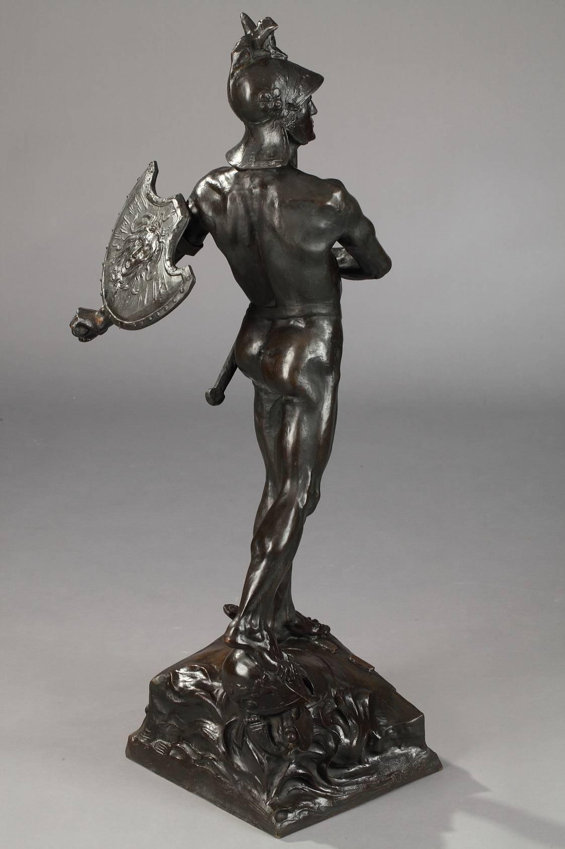 Bronze Sculpture en bronze de la fin du XIXe siècle The Warrior par Auguste de Wever en vente