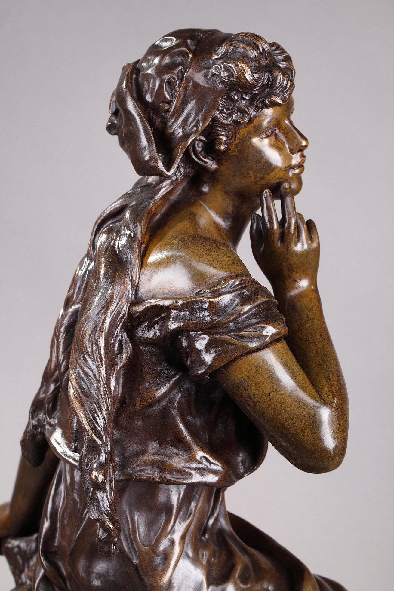 Statue en bronze de la fin du XIXe siècle:: Le chant de l'alouette par Hippolyte Moreau 2