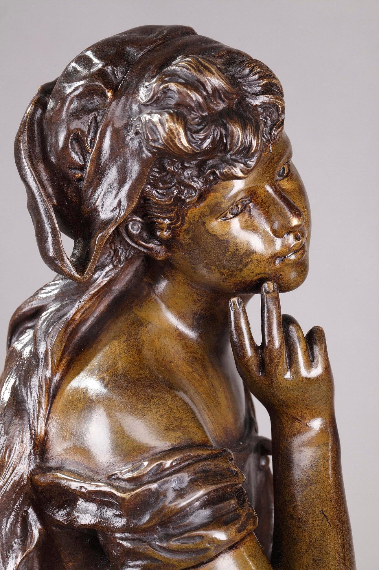 Statue en bronze de la fin du XIXe siècle:: Le chant de l'alouette par Hippolyte Moreau 3