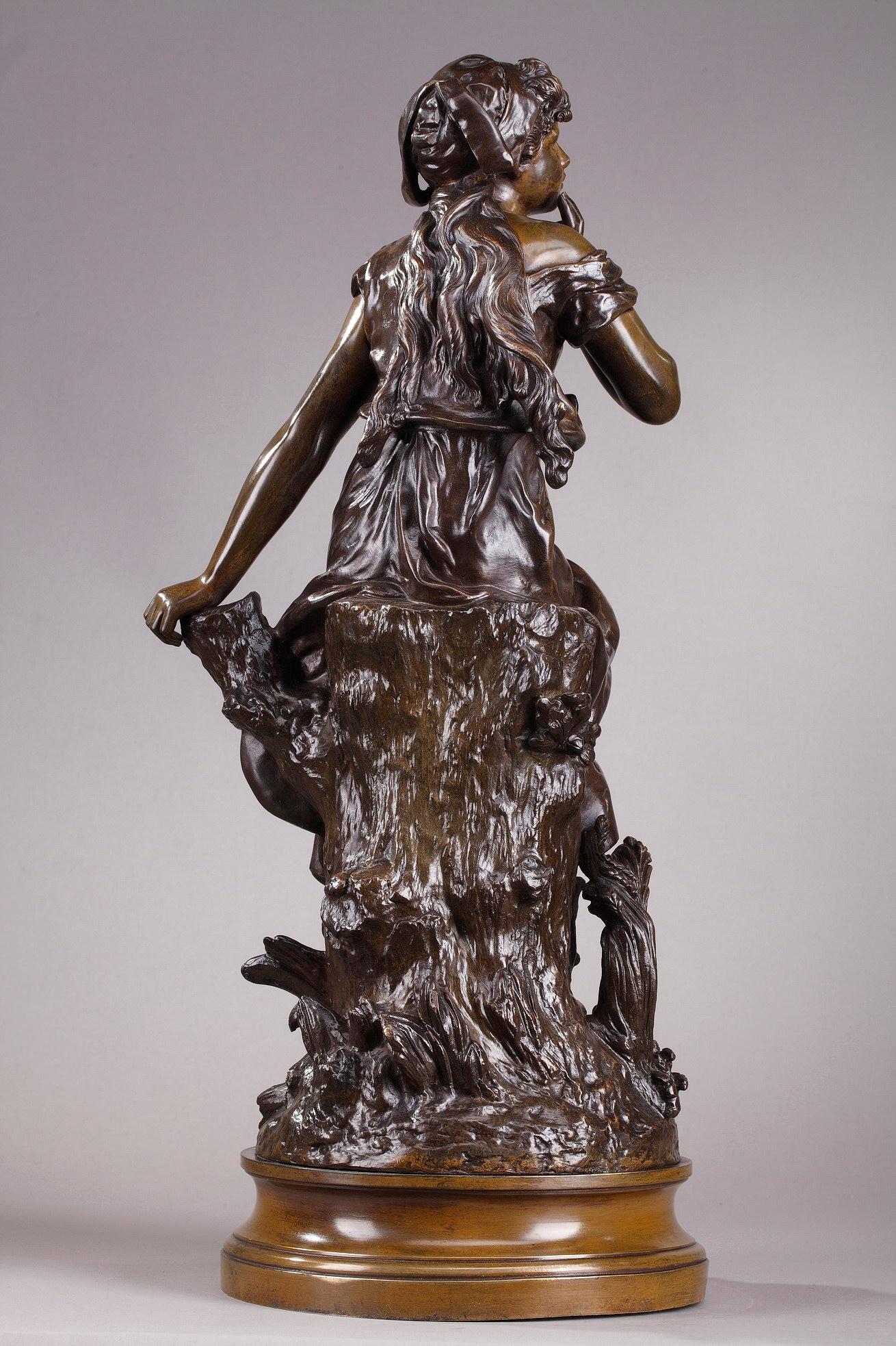 Statue en bronze de la fin du XIXe siècle:: Le chant de l'alouette par Hippolyte Moreau 4