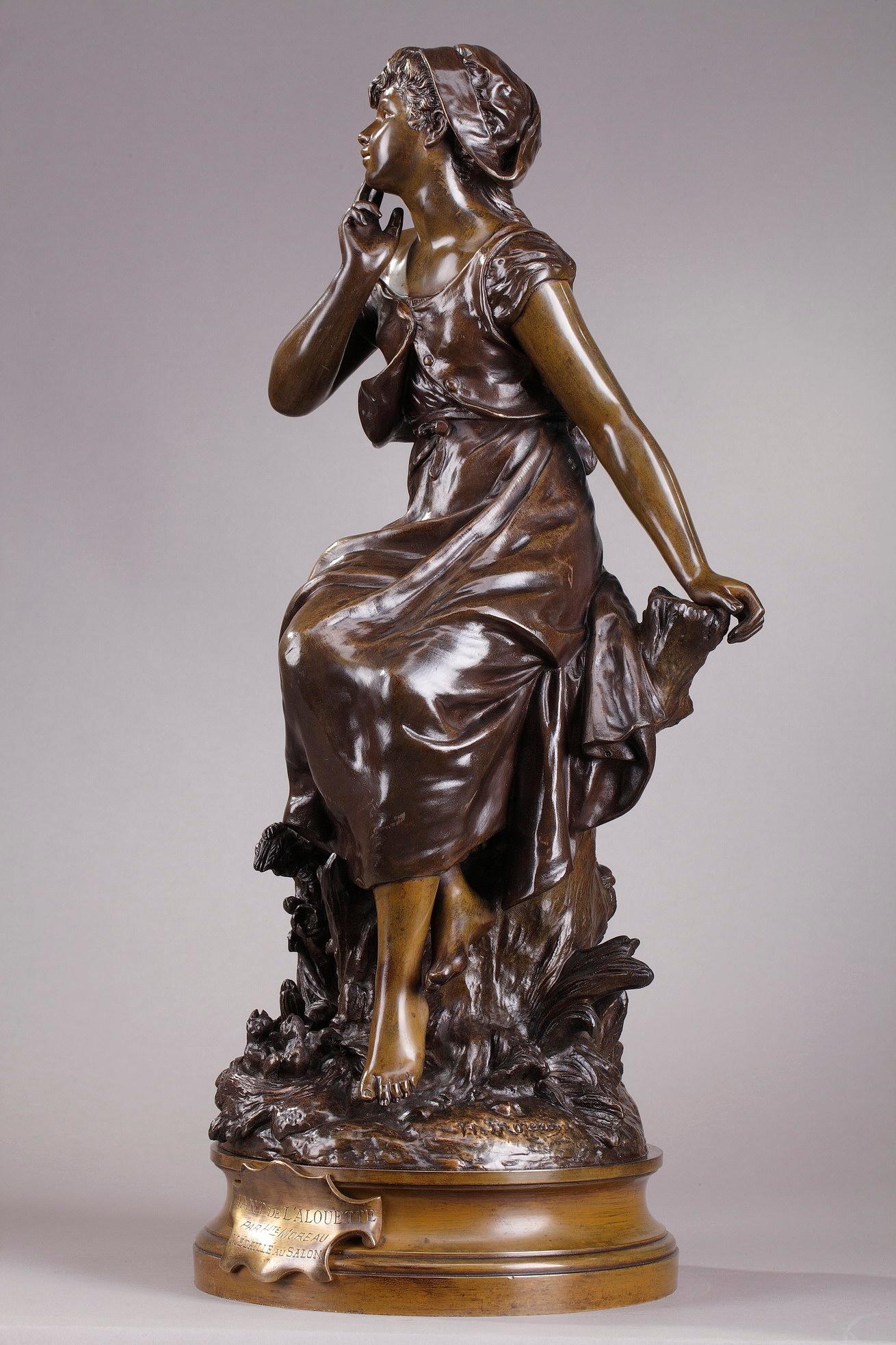 Statue en bronze de la fin du XIXe siècle:: Le chant de l'alouette par Hippolyte Moreau 5