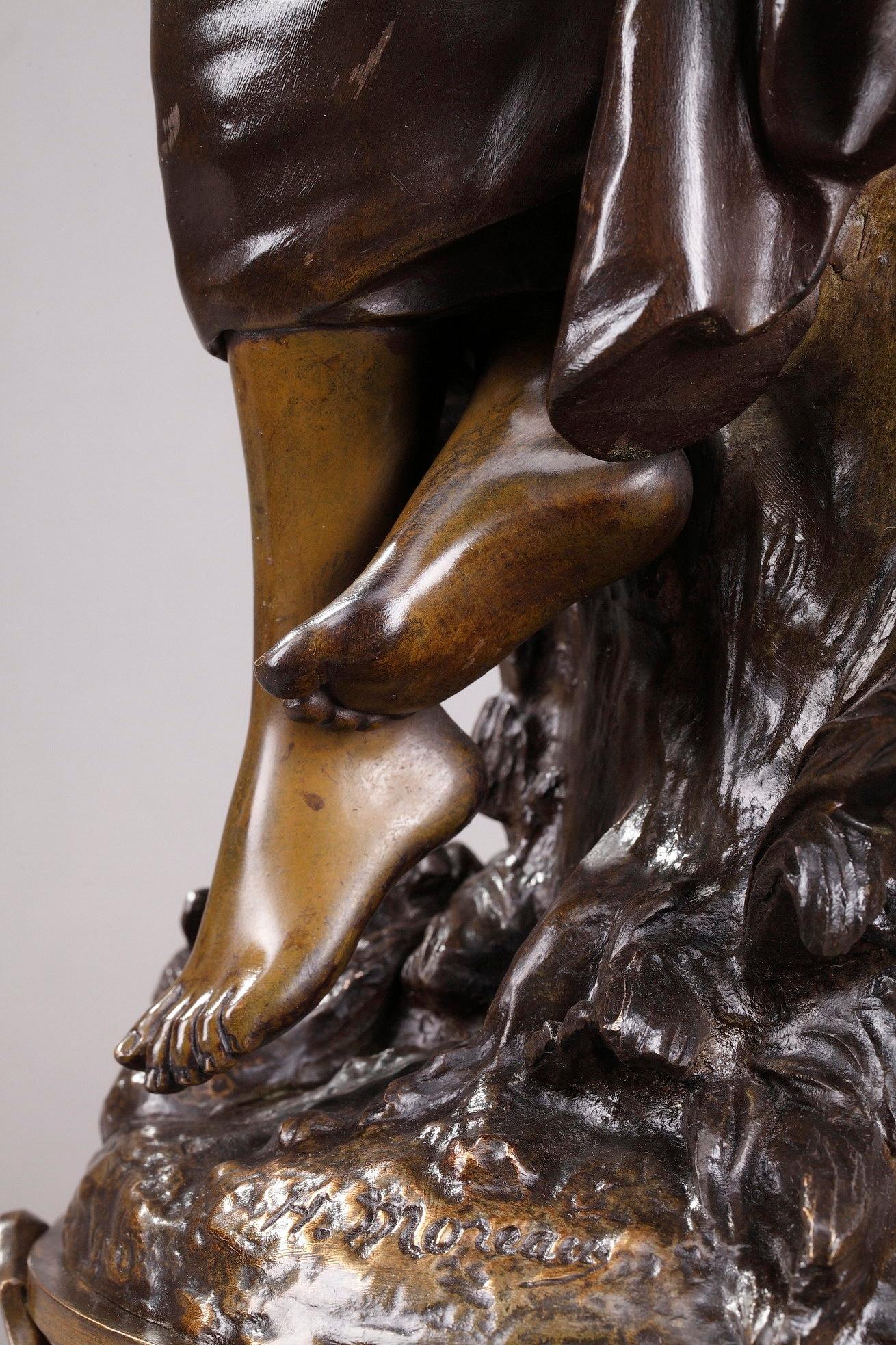 Statue en bronze de la fin du XIXe siècle:: Le chant de l'alouette par Hippolyte Moreau 7