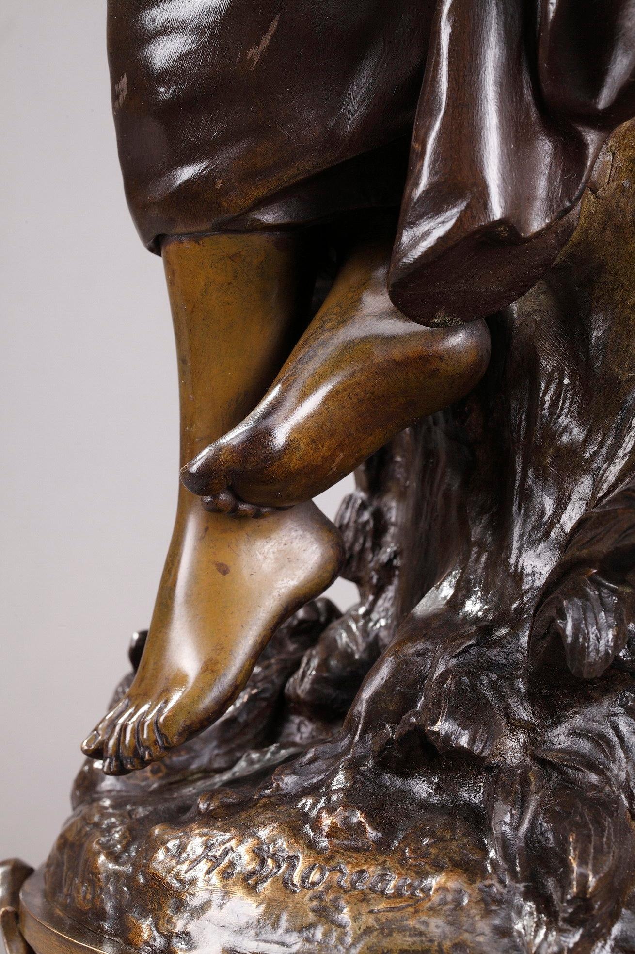 Statue en bronze de la fin du XIXe siècle, Chant de l'alouette par Hippolyte Moreau 7