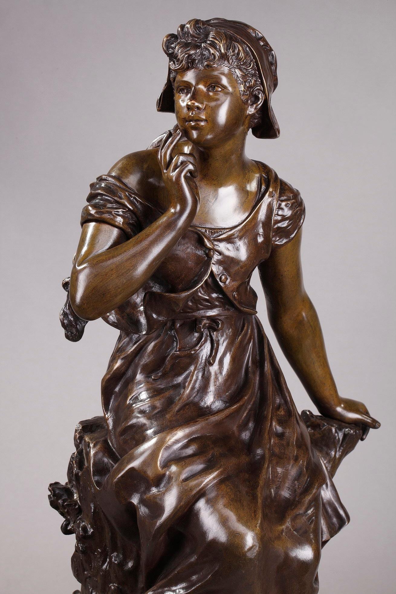 Napoléon III Statue en bronze de la fin du XIXe siècle:: Le chant de l'alouette par Hippolyte Moreau