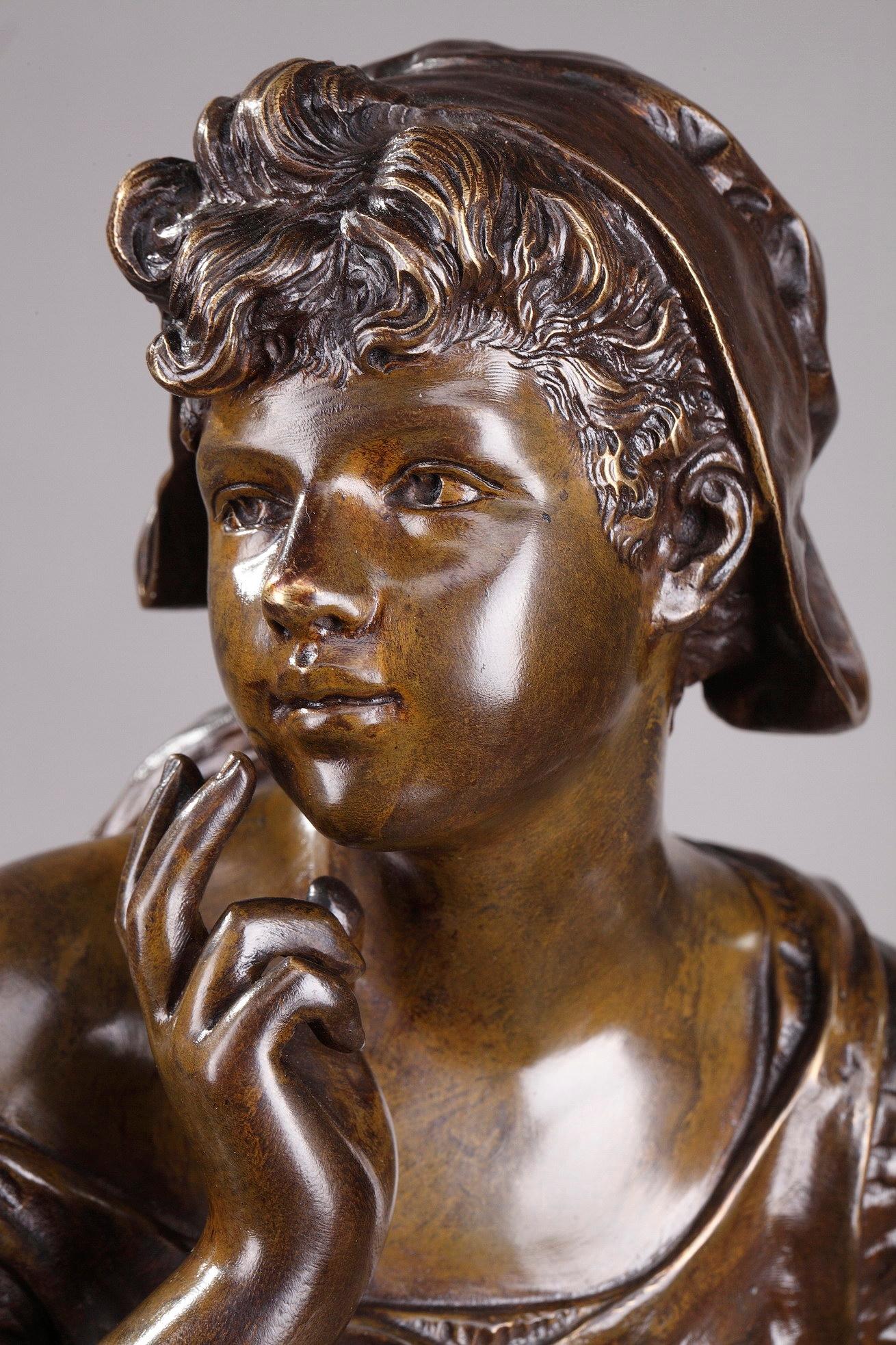 Français Statue en bronze de la fin du XIXe siècle:: Le chant de l'alouette par Hippolyte Moreau