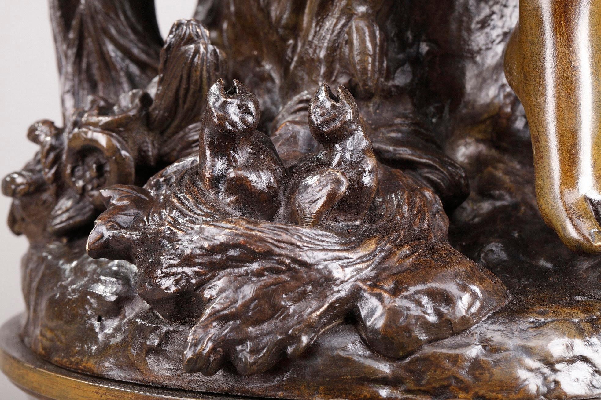 Patiné Statue en bronze de la fin du XIXe siècle:: Le chant de l'alouette par Hippolyte Moreau