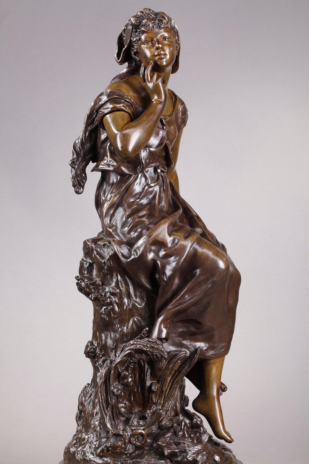 Statue en bronze de la fin du XIXe siècle:: Le chant de l'alouette par Hippolyte Moreau Bon état à Paris, FR