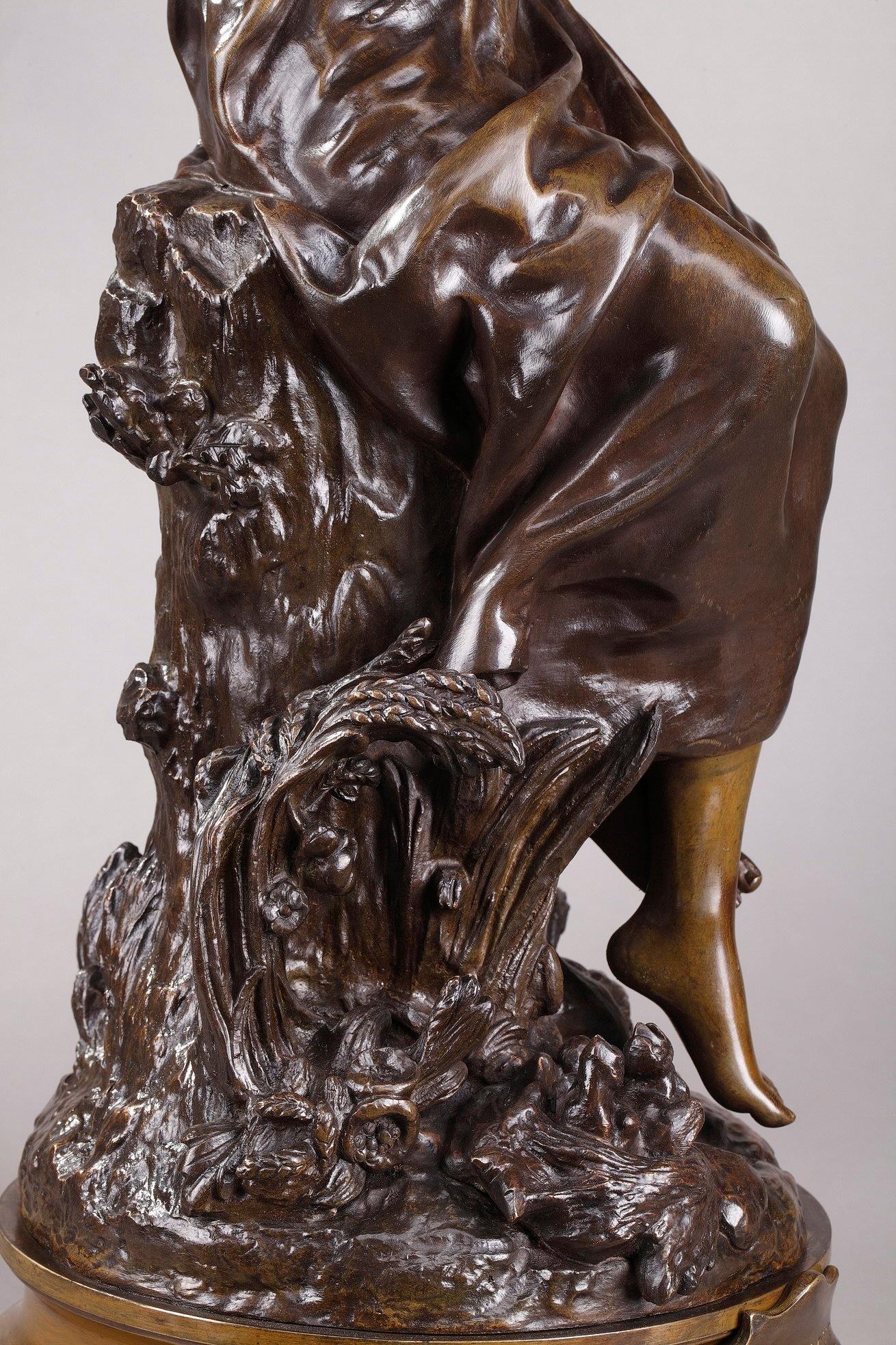 Bronze Statue en bronze de la fin du XIXe siècle:: Le chant de l'alouette par Hippolyte Moreau