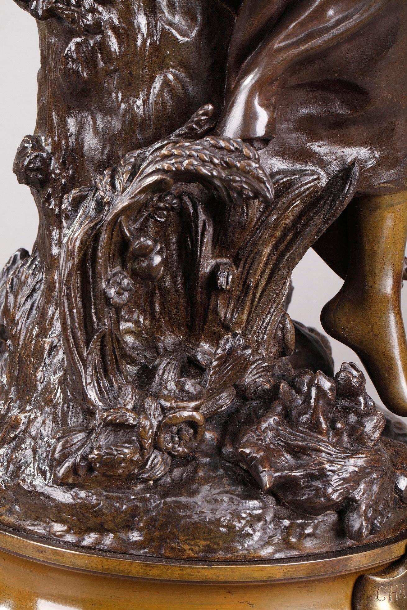 Statue en bronze de la fin du XIXe siècle:: Le chant de l'alouette par Hippolyte Moreau 1