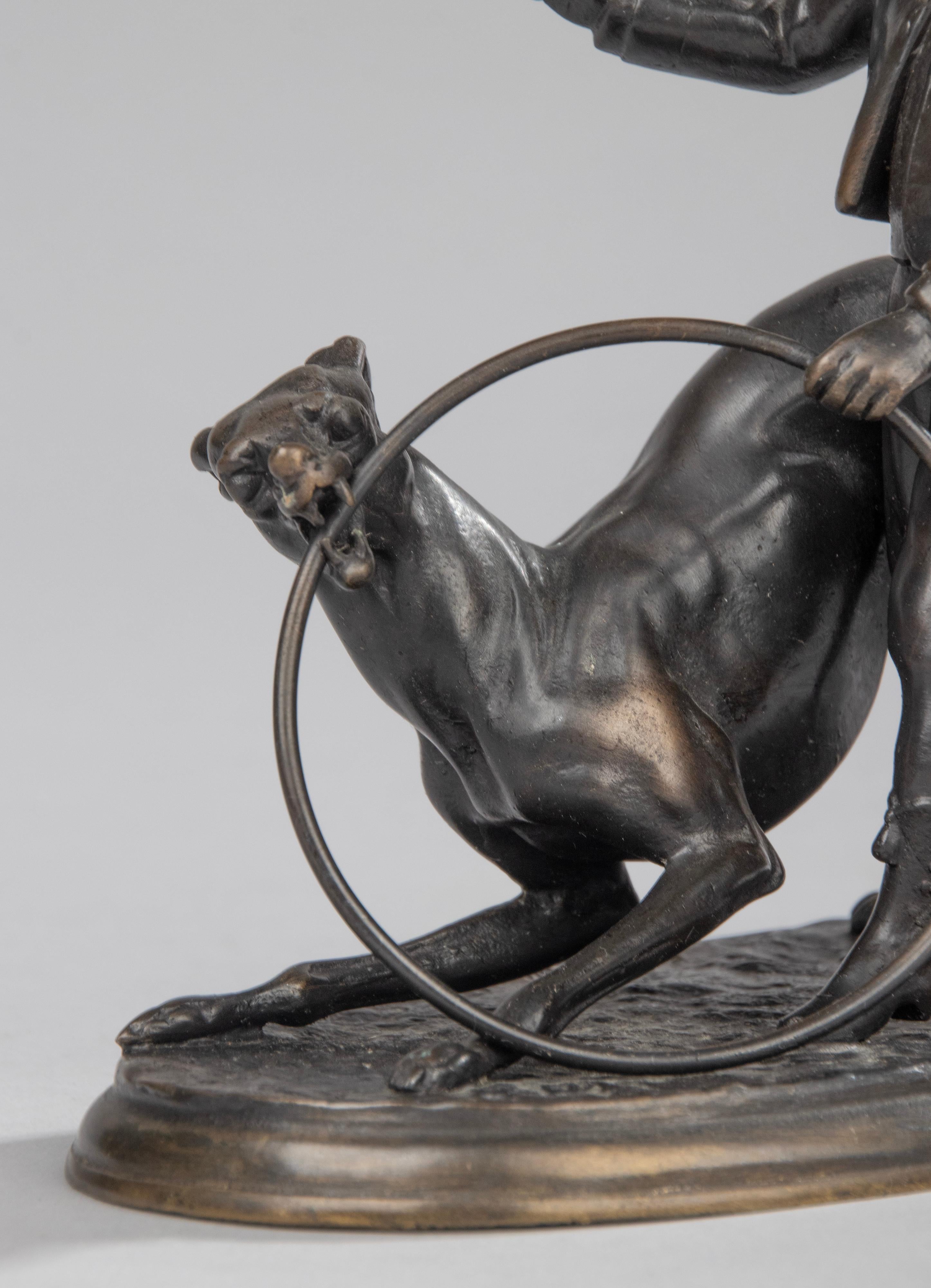 Late 19th Century Bronzen Sculpture  Boy Playing with Whippet by Jules Moigniez In Good Condition For Sale In Casteren, Noord-Brabant