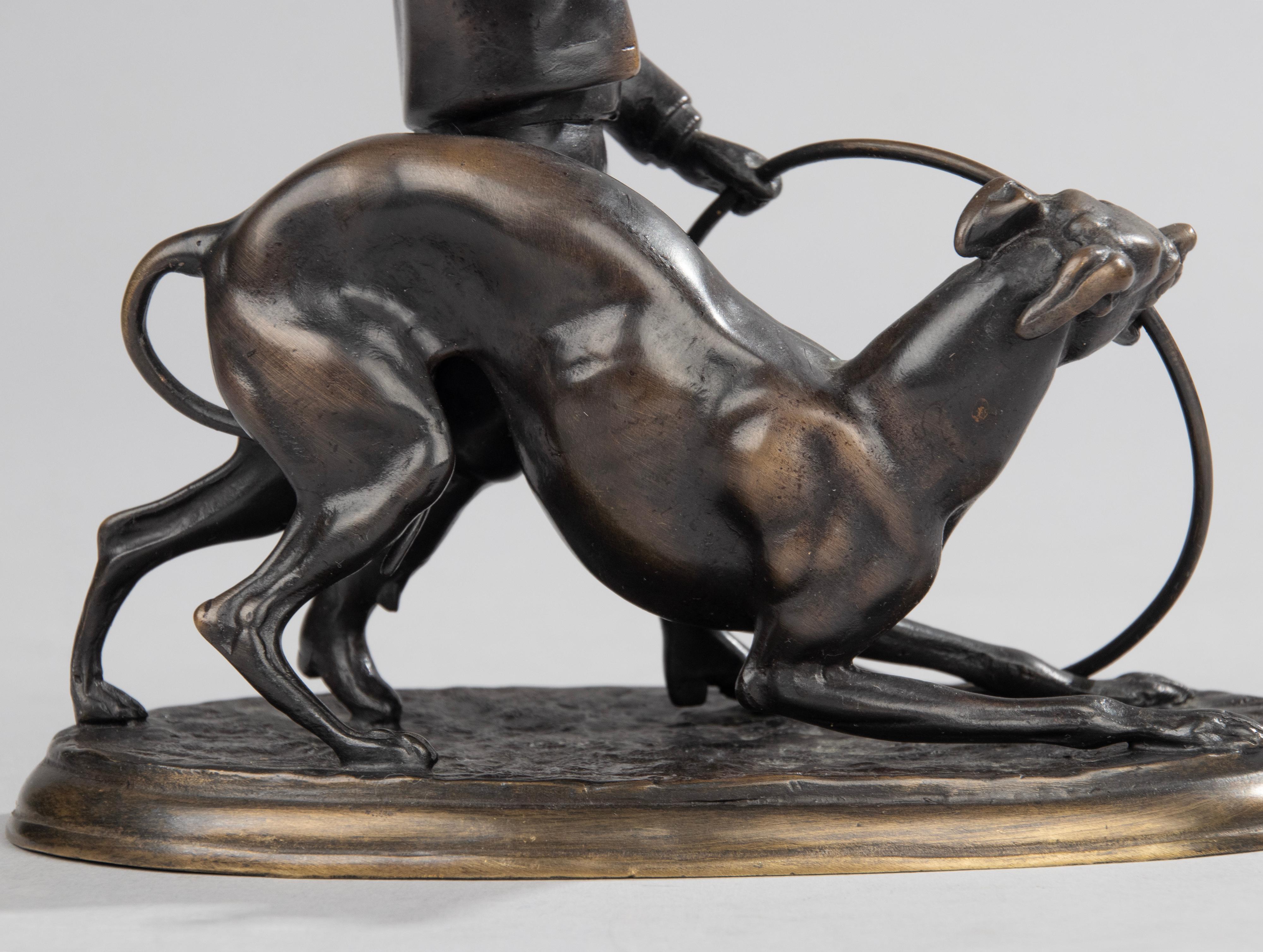Bronze Sculpture en bronze de la fin du XIXe siècle  Garçon jouant avec un Whippet par Jules Moigniez en vente