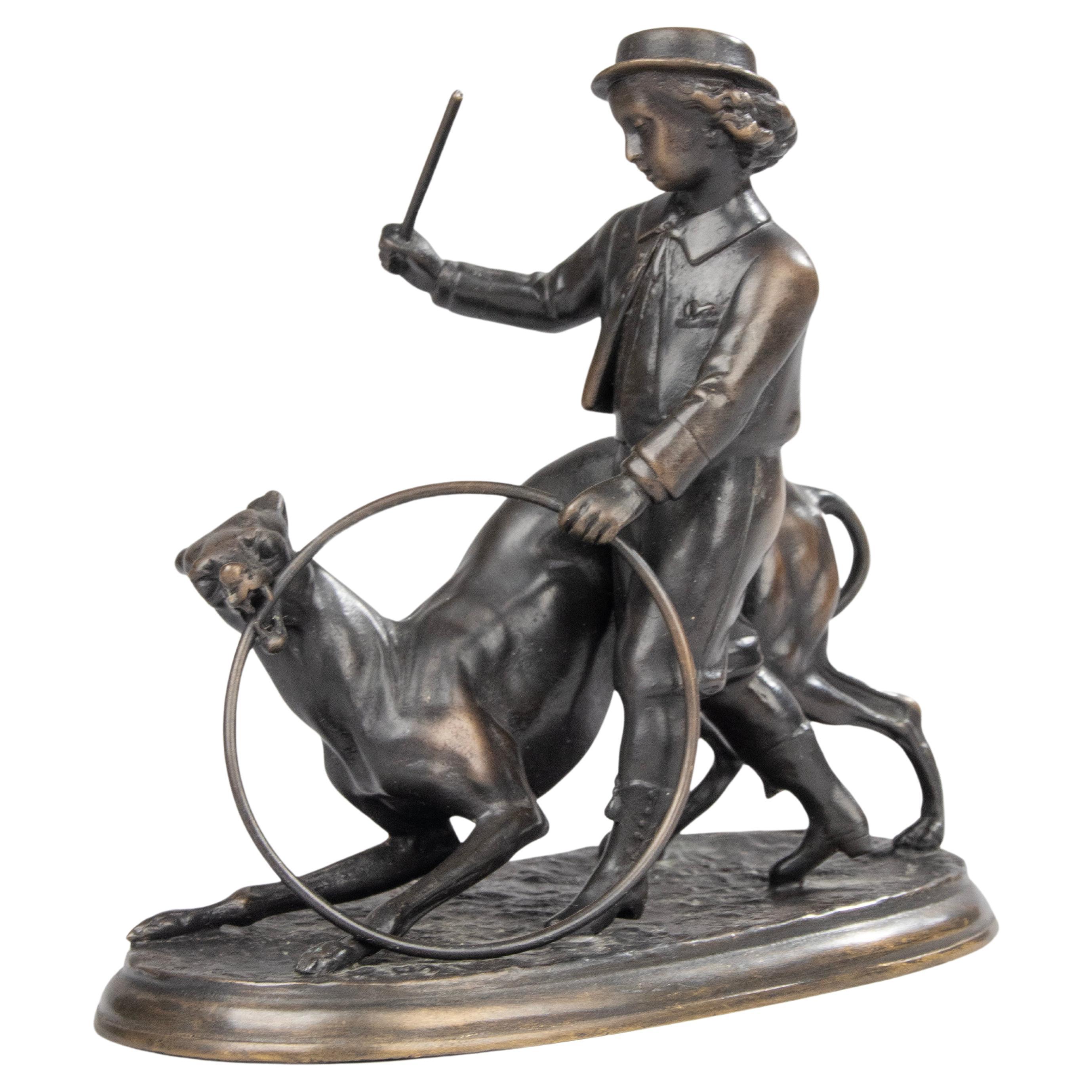 Late 19th Century Bronzen Sculpture  Boy Playing with Whippet by Jules Moigniez