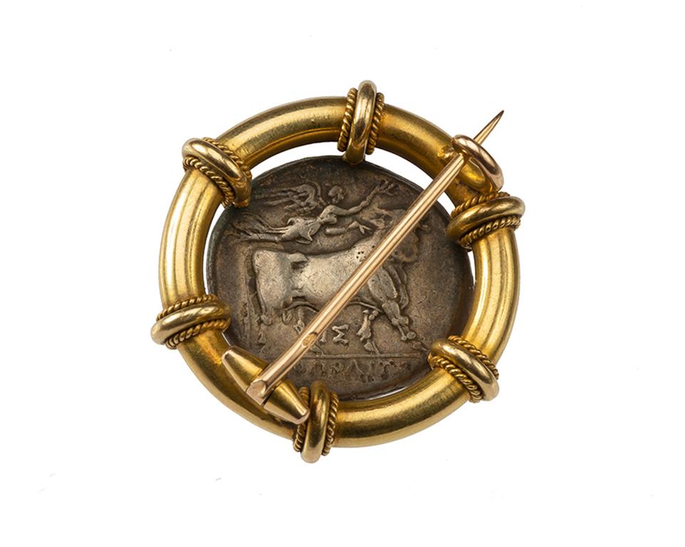 Revival Late 19th-Century Brooch with Greek Coin, by Louis Wièse