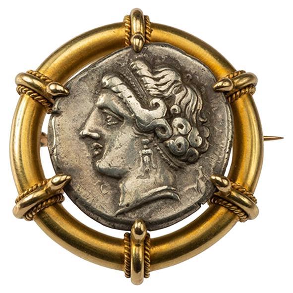 Late 19th-Century Brooch with Greek Coin, by Louis Wièse