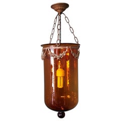 Antique Late 19th Century Brown Bell Jar with Bronze Frame