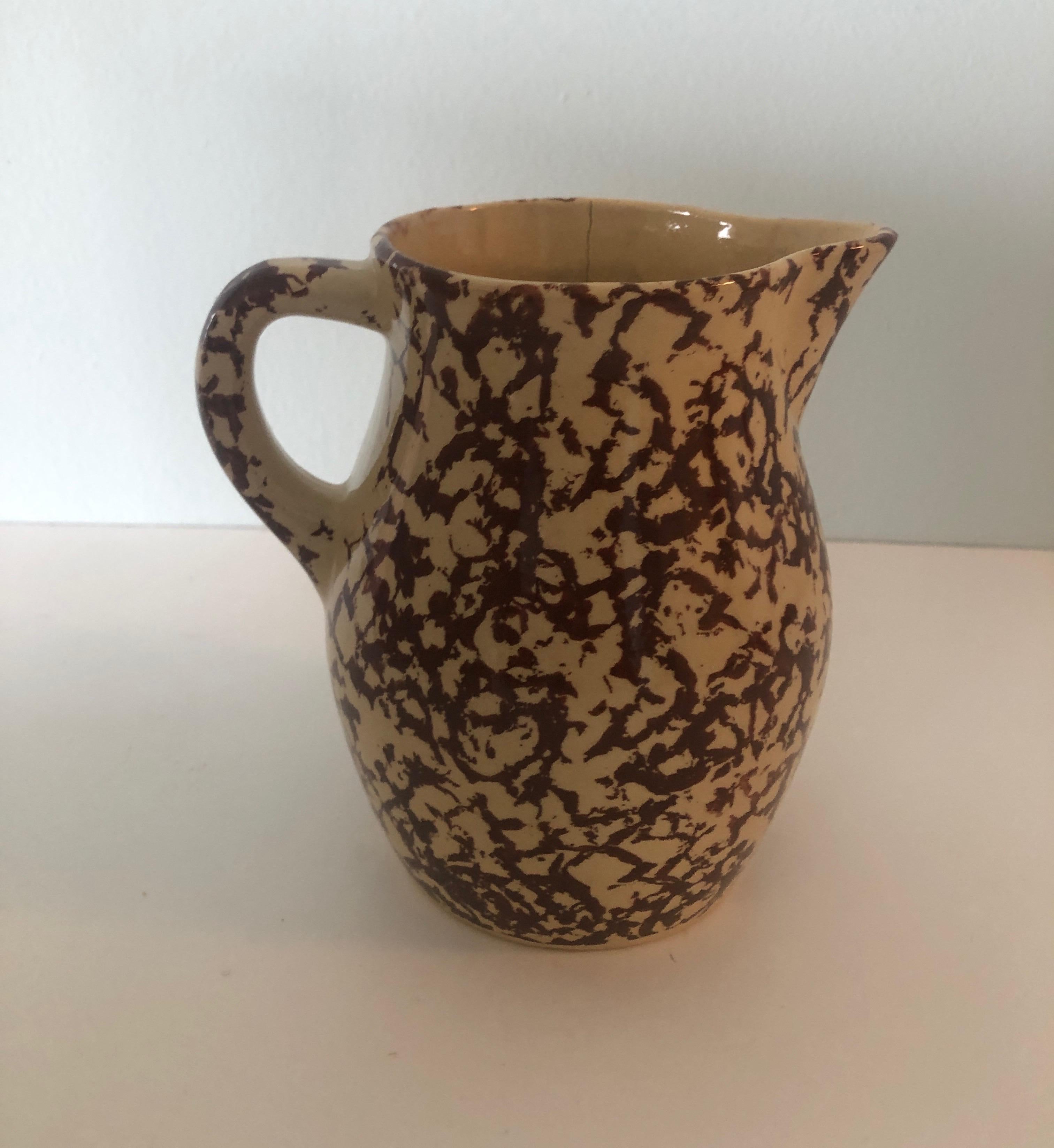 Country Late 19th Century Brown Spongeware Small Pitcher