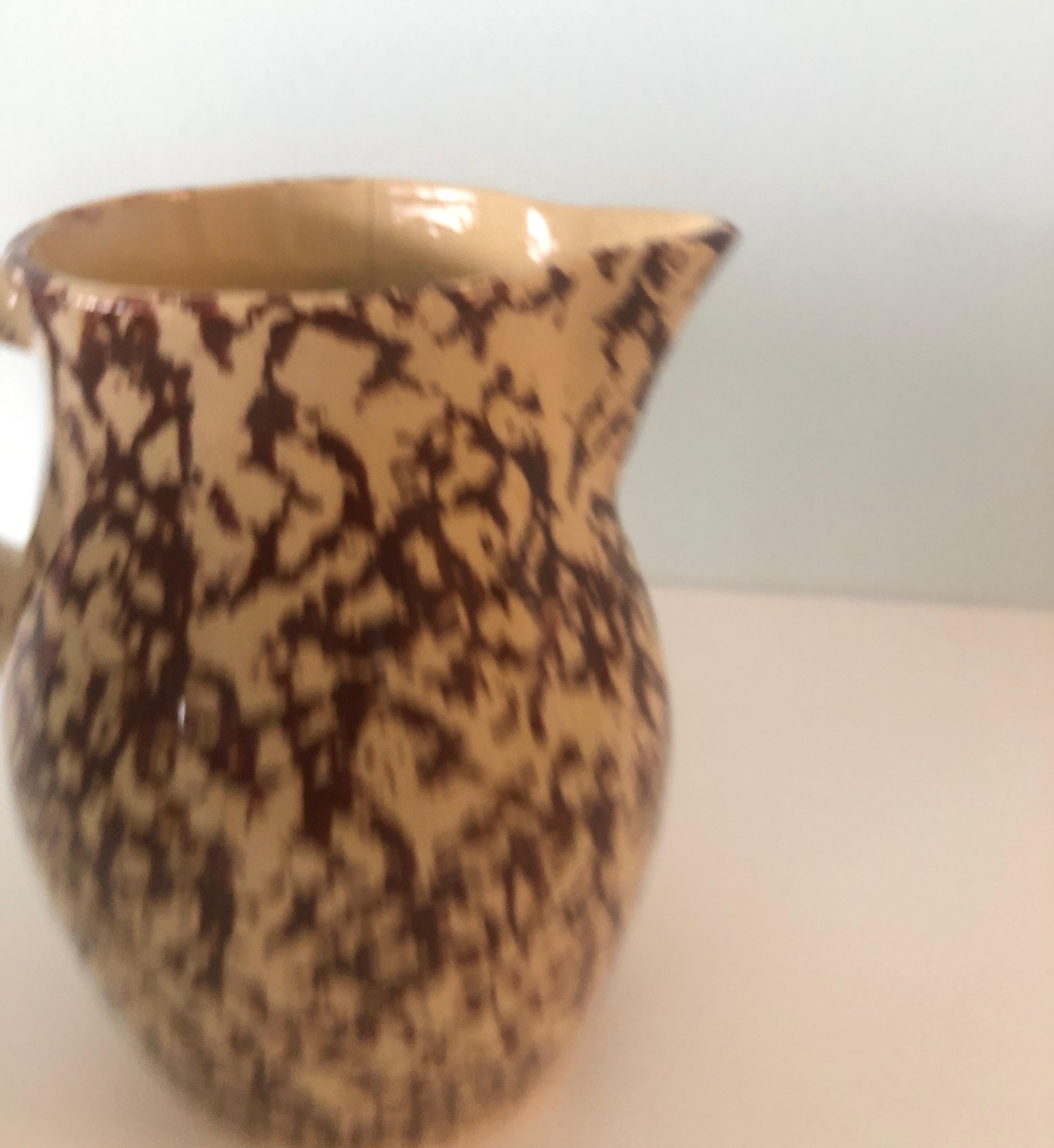Hand-Crafted Late 19th Century Brown Spongeware Small Pitcher