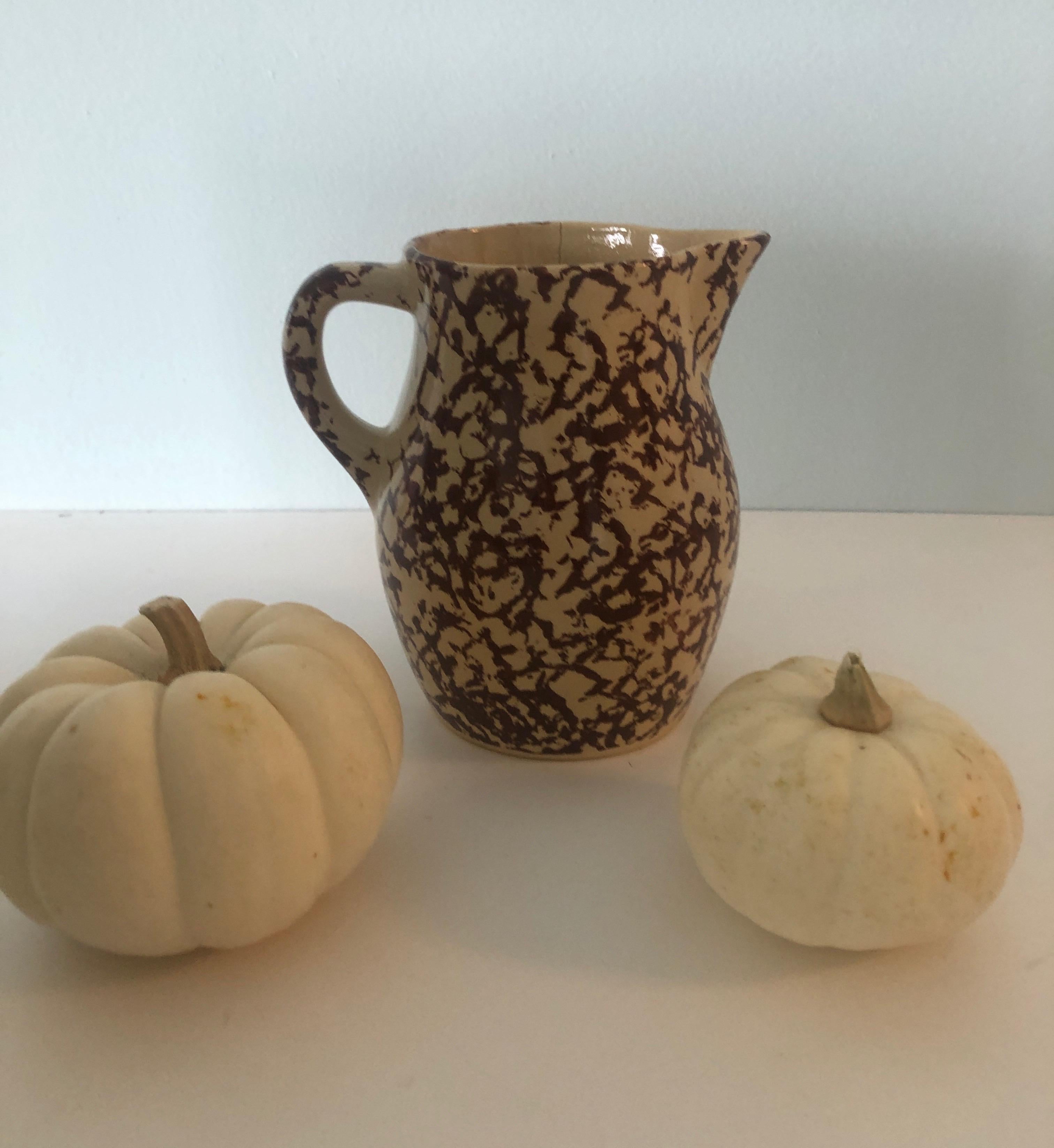 Ceramic Late 19th Century Brown Spongeware Small Pitcher