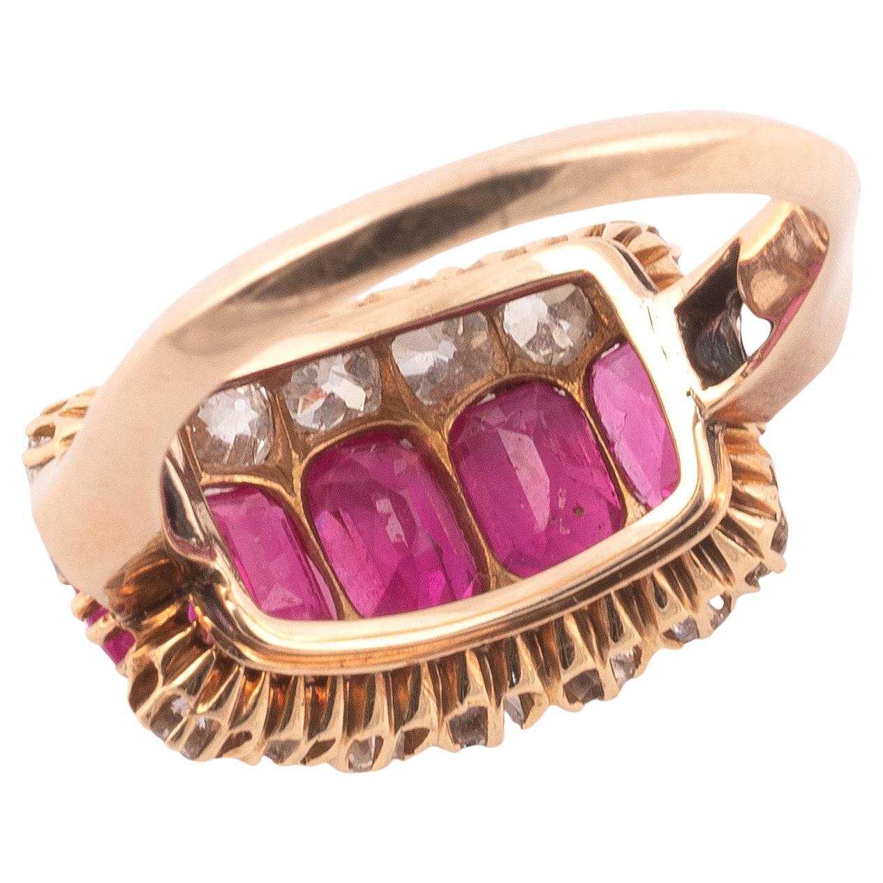 Victorian Late 19th Century Burma Ruby Diamond and Yellow Gold Ring, c.1890 For Sale