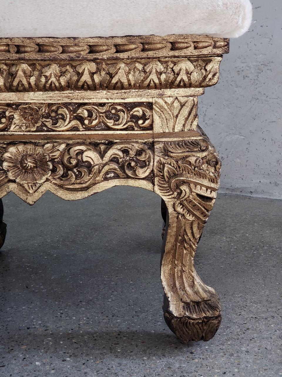 Carved Late 19th Century Burmese Giltwood Foot Stool