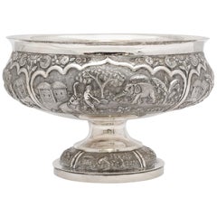 Antique Late 19th Century Burmese/Myanmar Silver Pedestal-Based Bowl