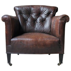 Antique Late 19th Century Button-Back Leather Tub Armchair, circa 1900