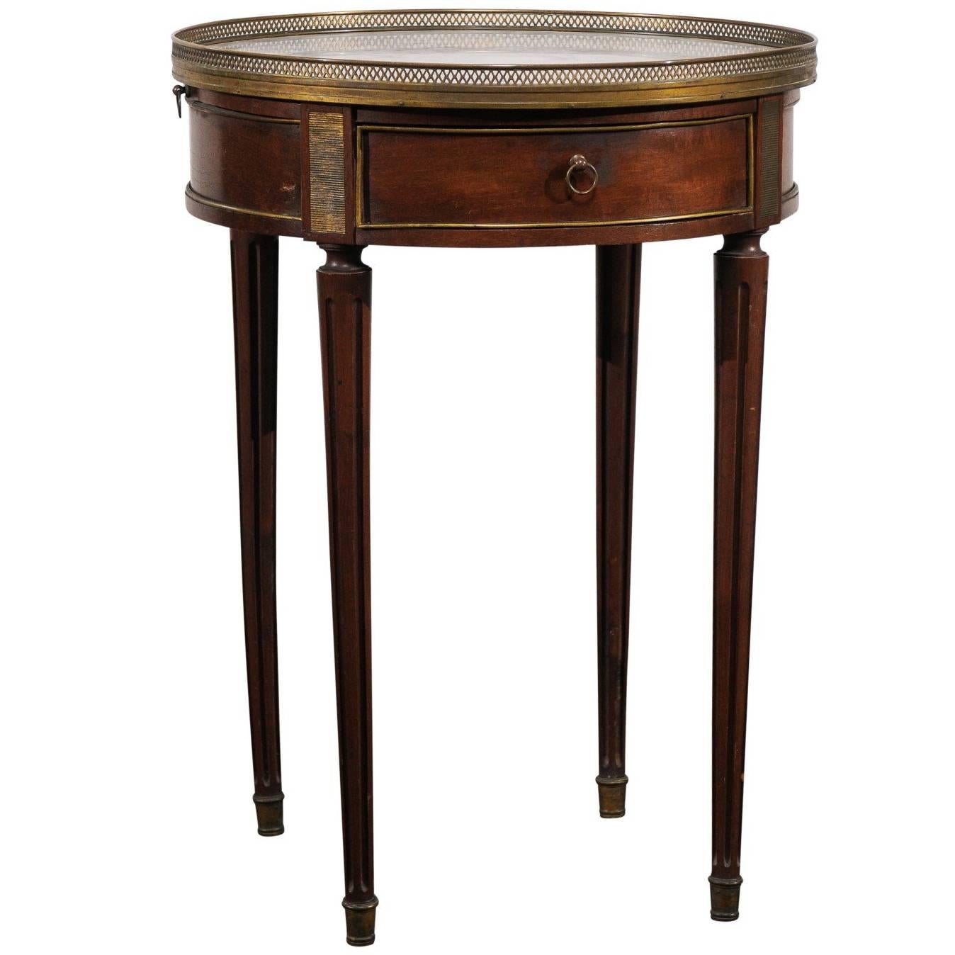 Late 19th Century circa 1890 French Walnut Marble Top Bouillote Table