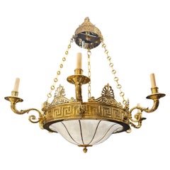 Caldwell Bronze-Kronleuchter des späten 19. Jahrhunderts mit Bleiglas