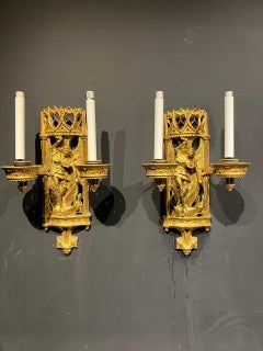 Late 19th century Caldwell Gothic St. Michael Motif Sconces