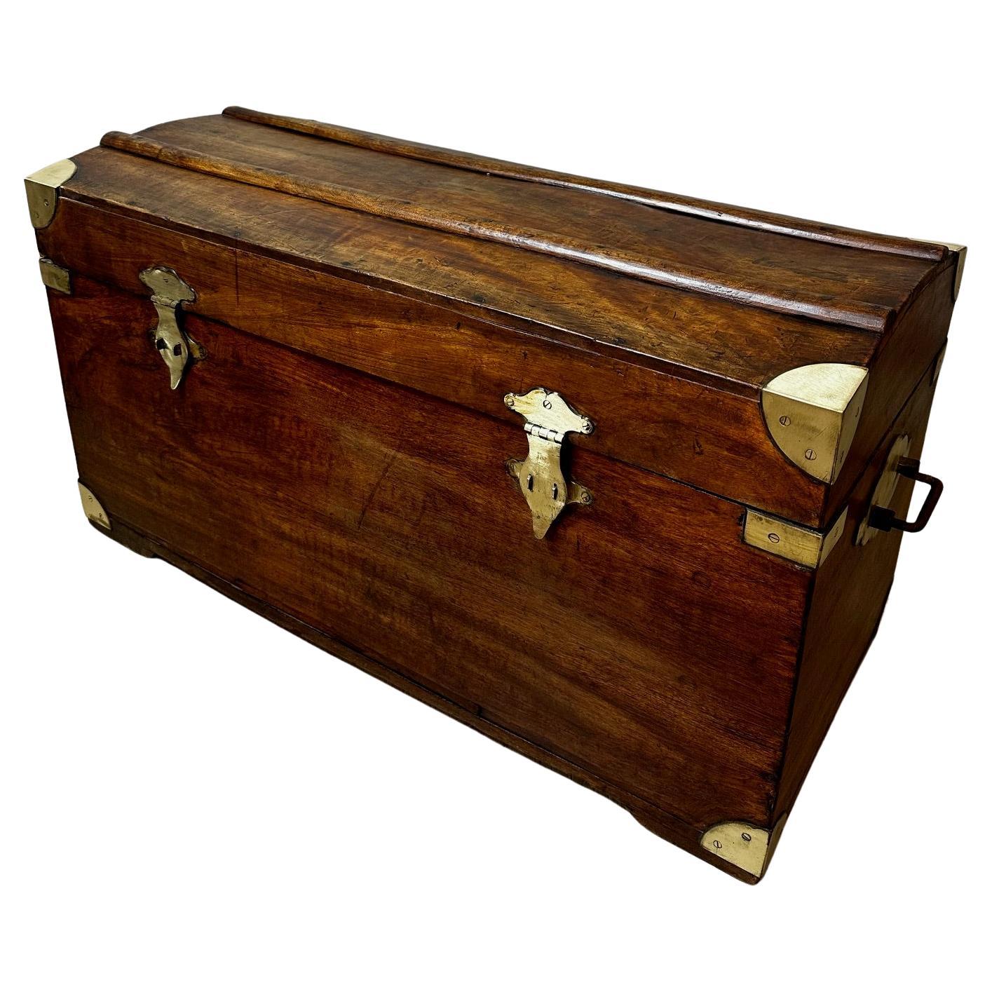 Antique Camphor Wood Chest with Brass Fittings, England, 1890s Design