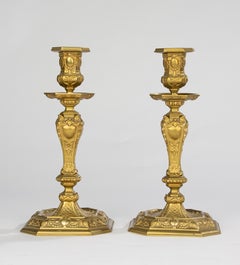 Late 19th Century Candlesticks - Gilt Bronze - Regency Style