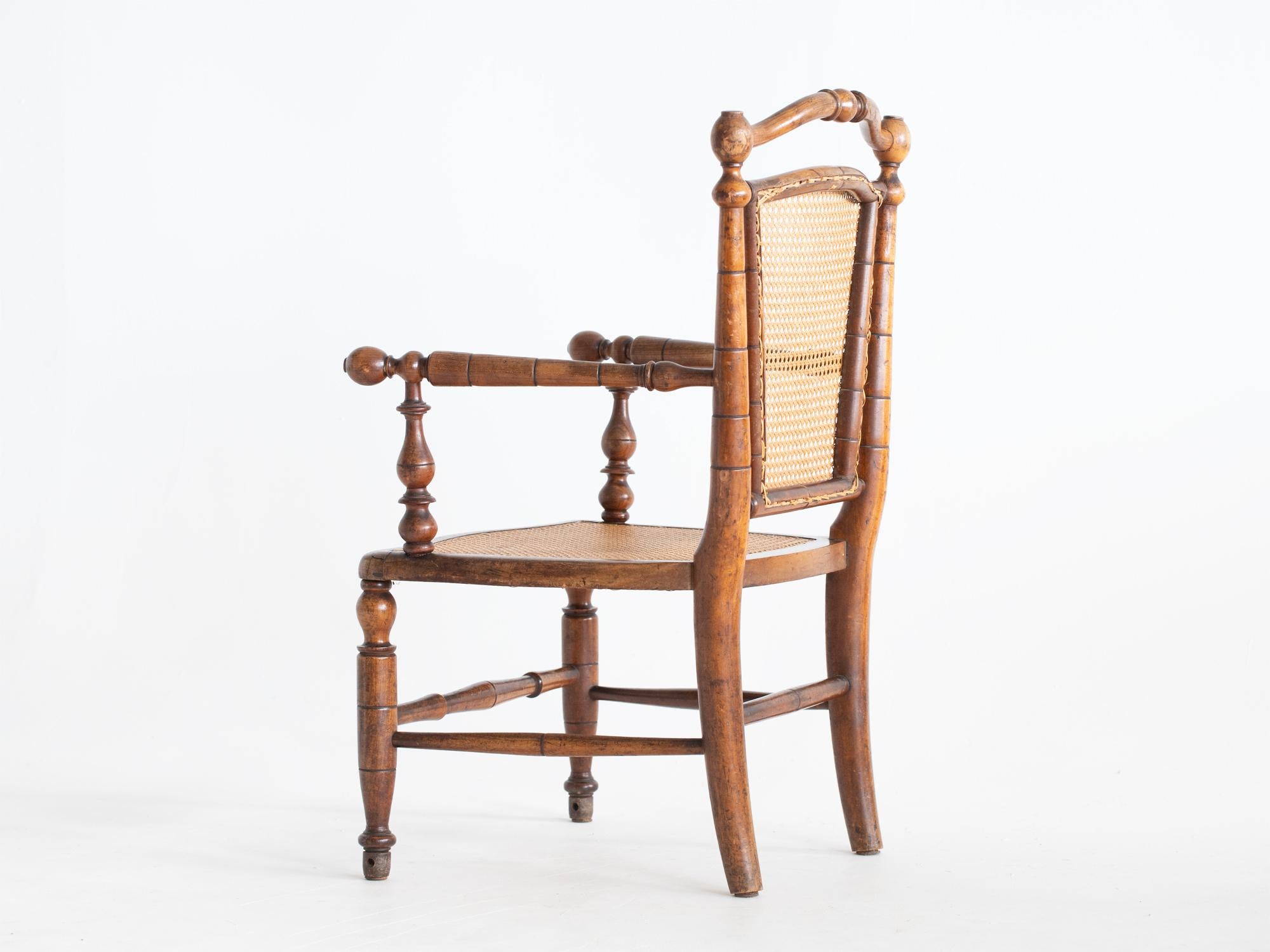 French Provincial Late 19th Century Caned Faux Bamboo Armchair For Sale