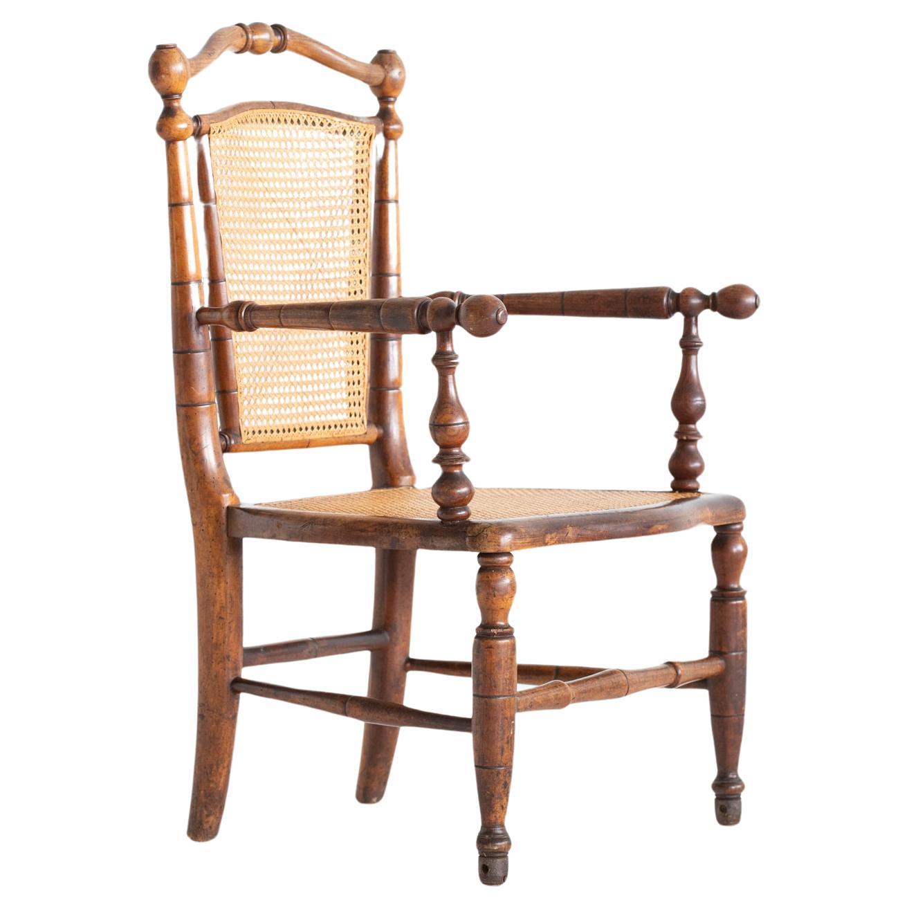 Late 19th Century Caned Faux Bamboo Armchair For Sale