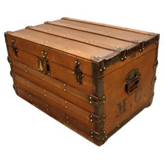 Antique Late 19th Century Canvas & Wood Travel Trunk
