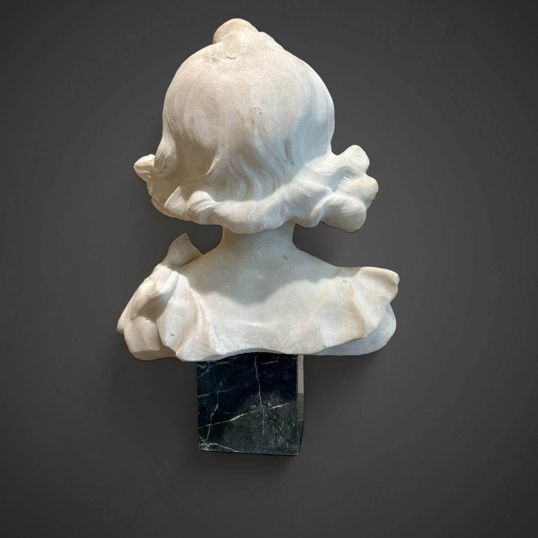 19th Century Late 19th-Century Carrara Marble Bust of a Young Girl For Sale