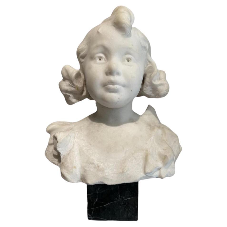 Late 19th-Century Carrara Marble Bust of a Young Girl For Sale