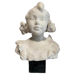 Late 19th-Century Carrara Marble Bust of a Young Girl