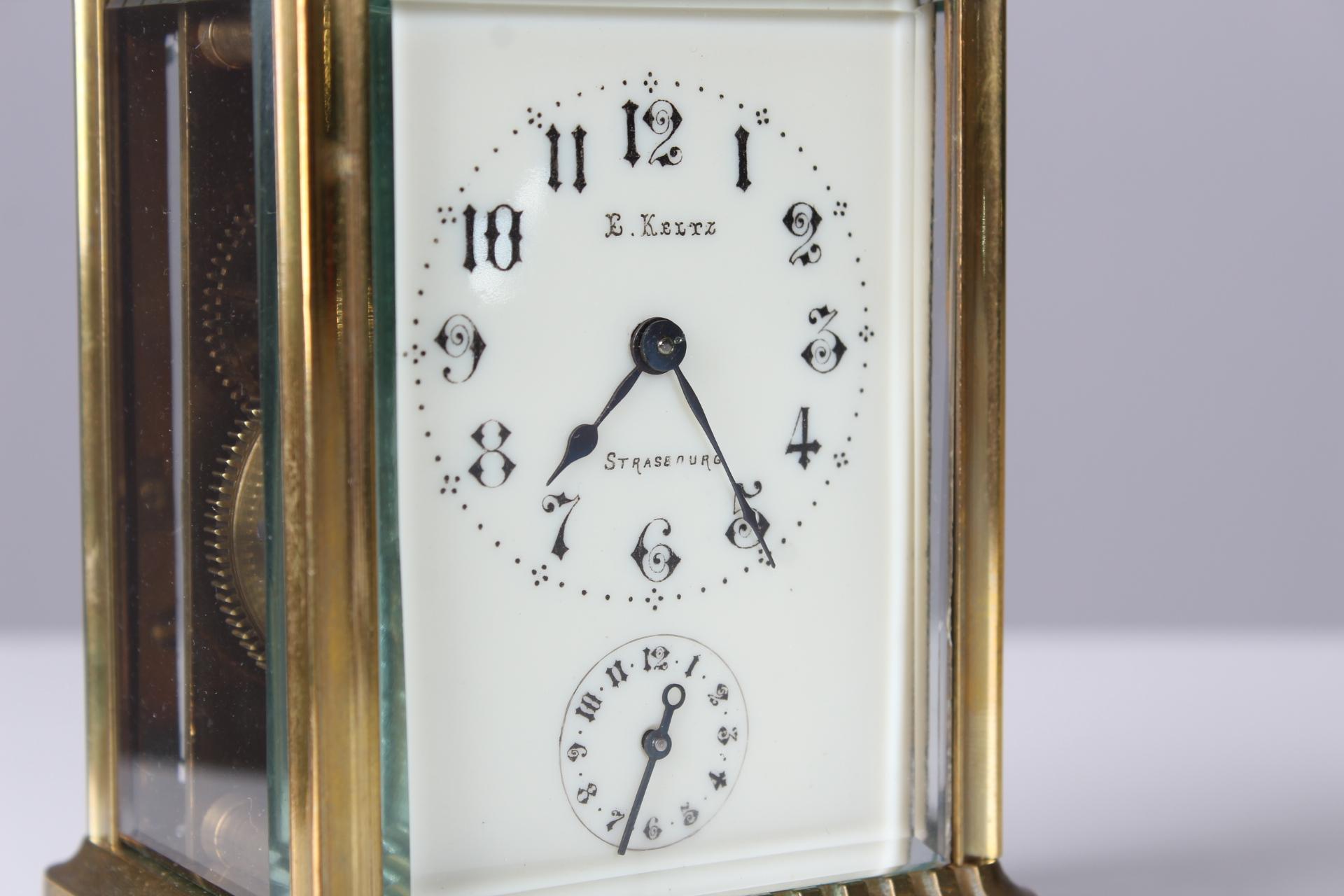 Brass Late 19th Century Carriage Clock, Pendulette de Voyage, sig. Strasbourg, France