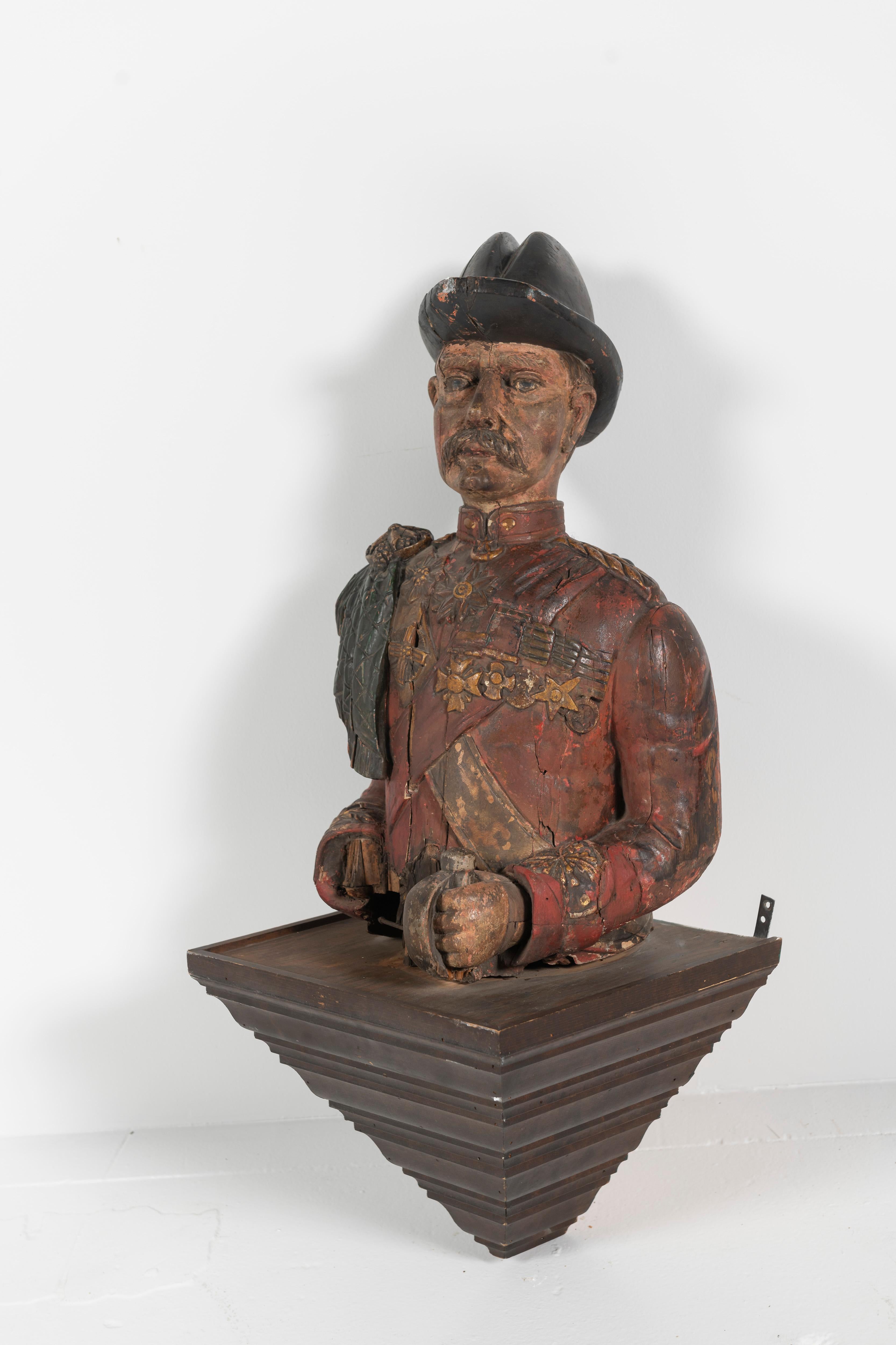 Hand-Carved Late 19th Century Carved and Painted Figural Bust, England For Sale