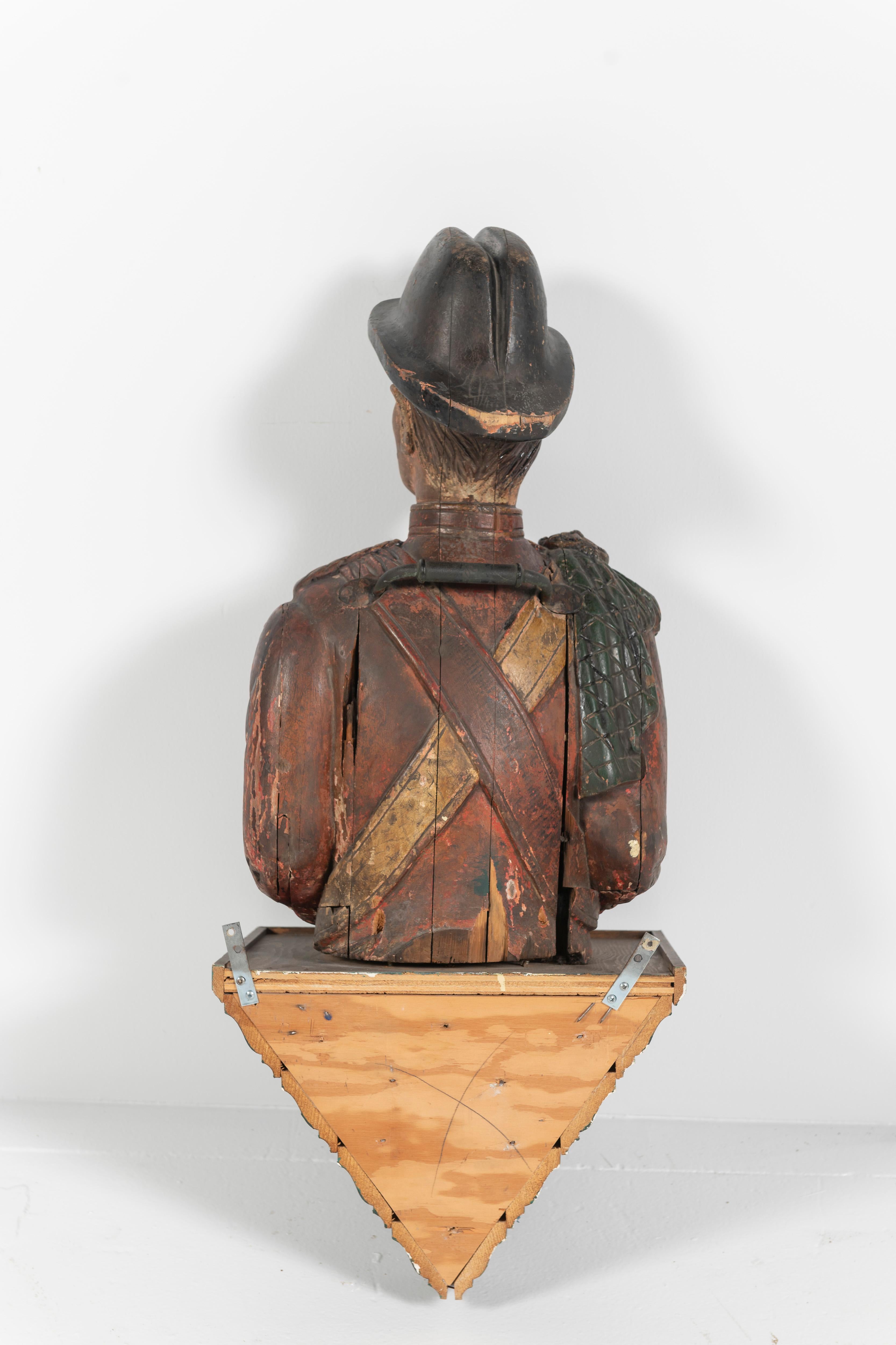 Wood Late 19th Century Carved and Painted Figural Bust, England For Sale