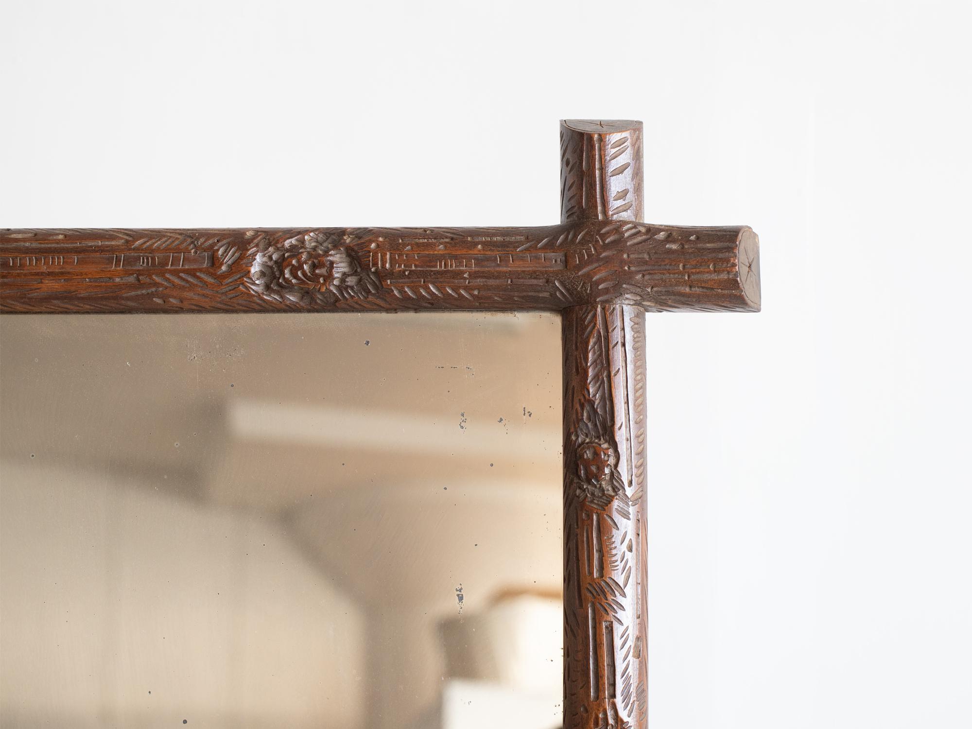 European Late 19th Century Carved Black Forest Mirror For Sale