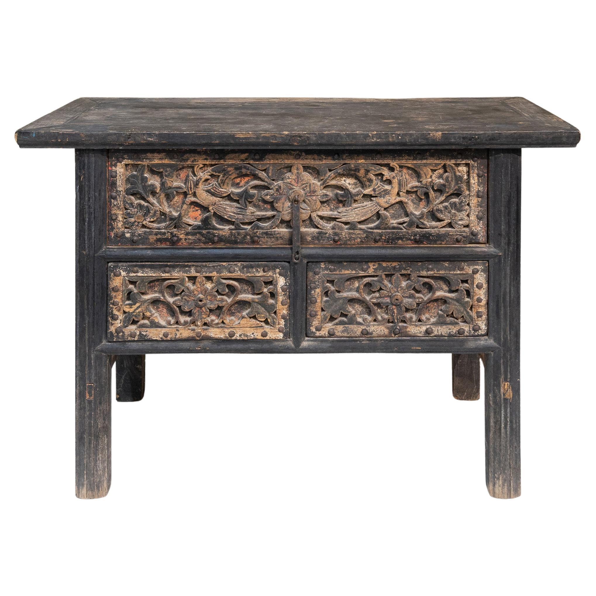 Late 19th Century Carved Coffer Table from Shanxi, China