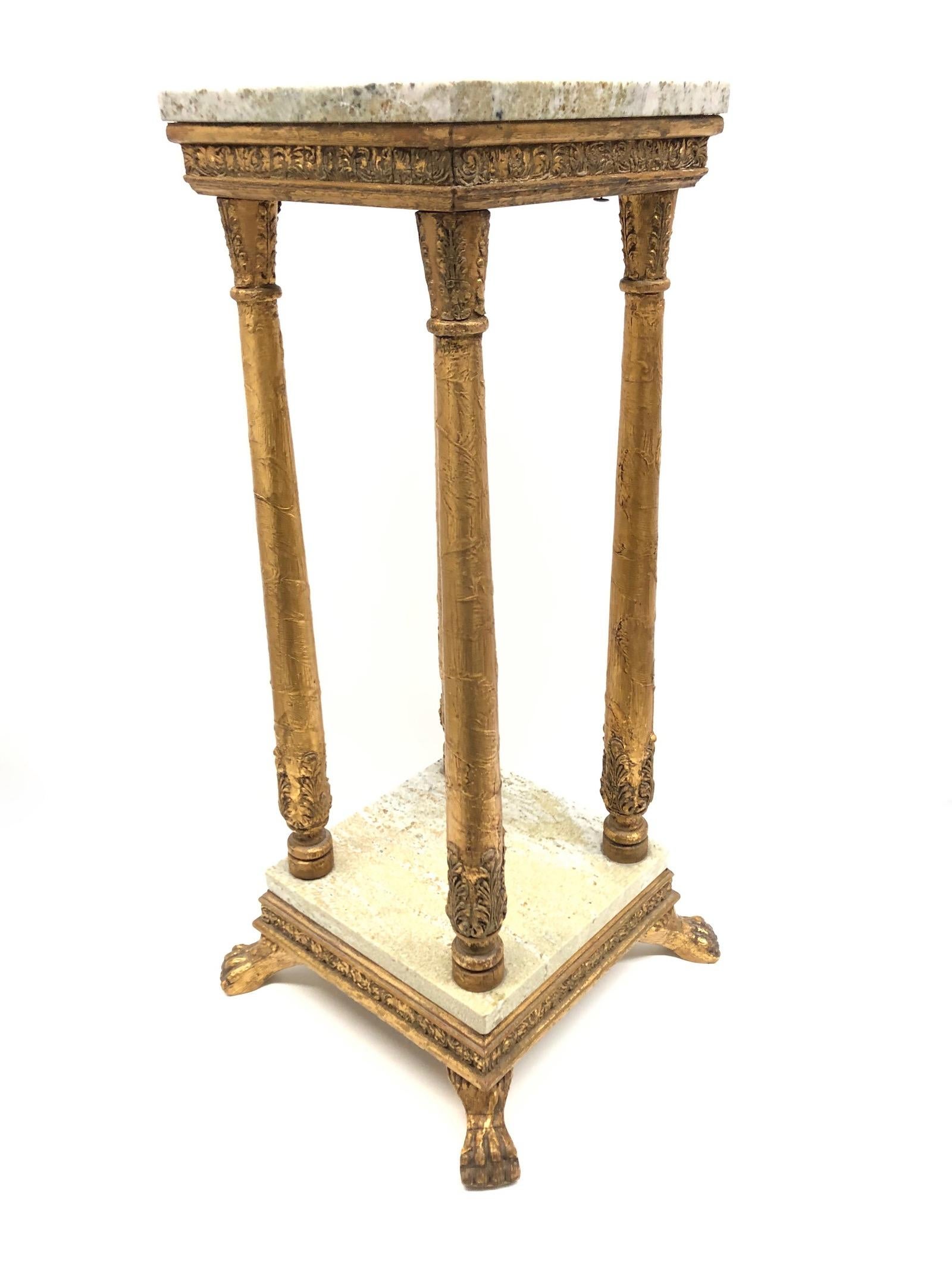 Hollywood Regency Late 19th Century Carved Gilt wood Tole ware Console Pedestal Table German