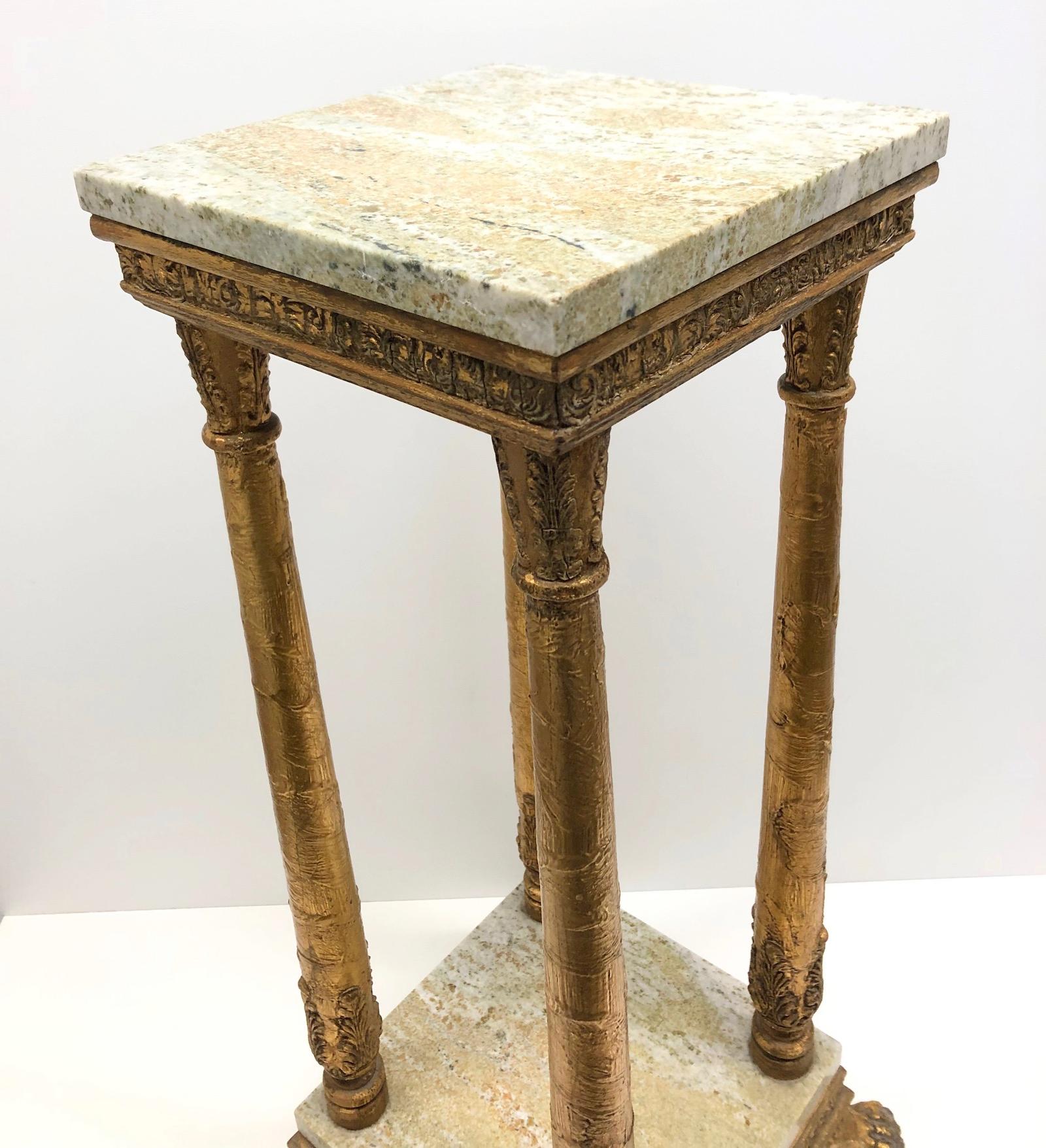 Marble Late 19th Century Carved Gilt wood Tole ware Console Pedestal Table German
