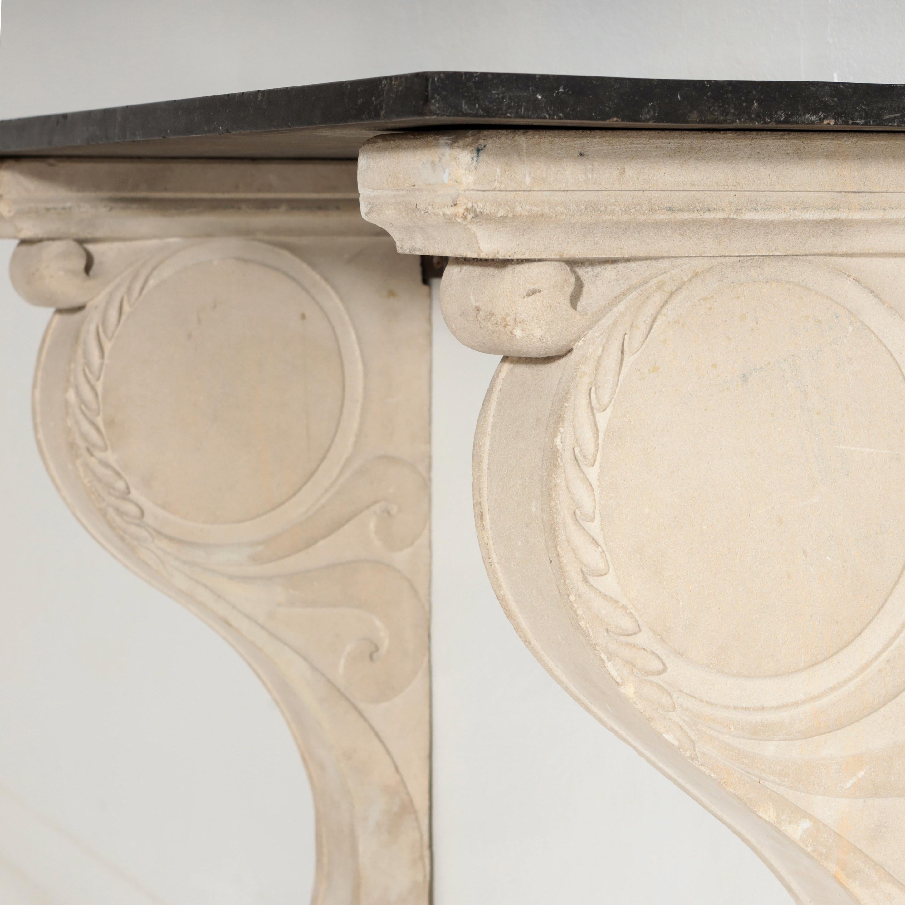 Late 19th Century Carved Limestone and Black Marble Console For Sale 6