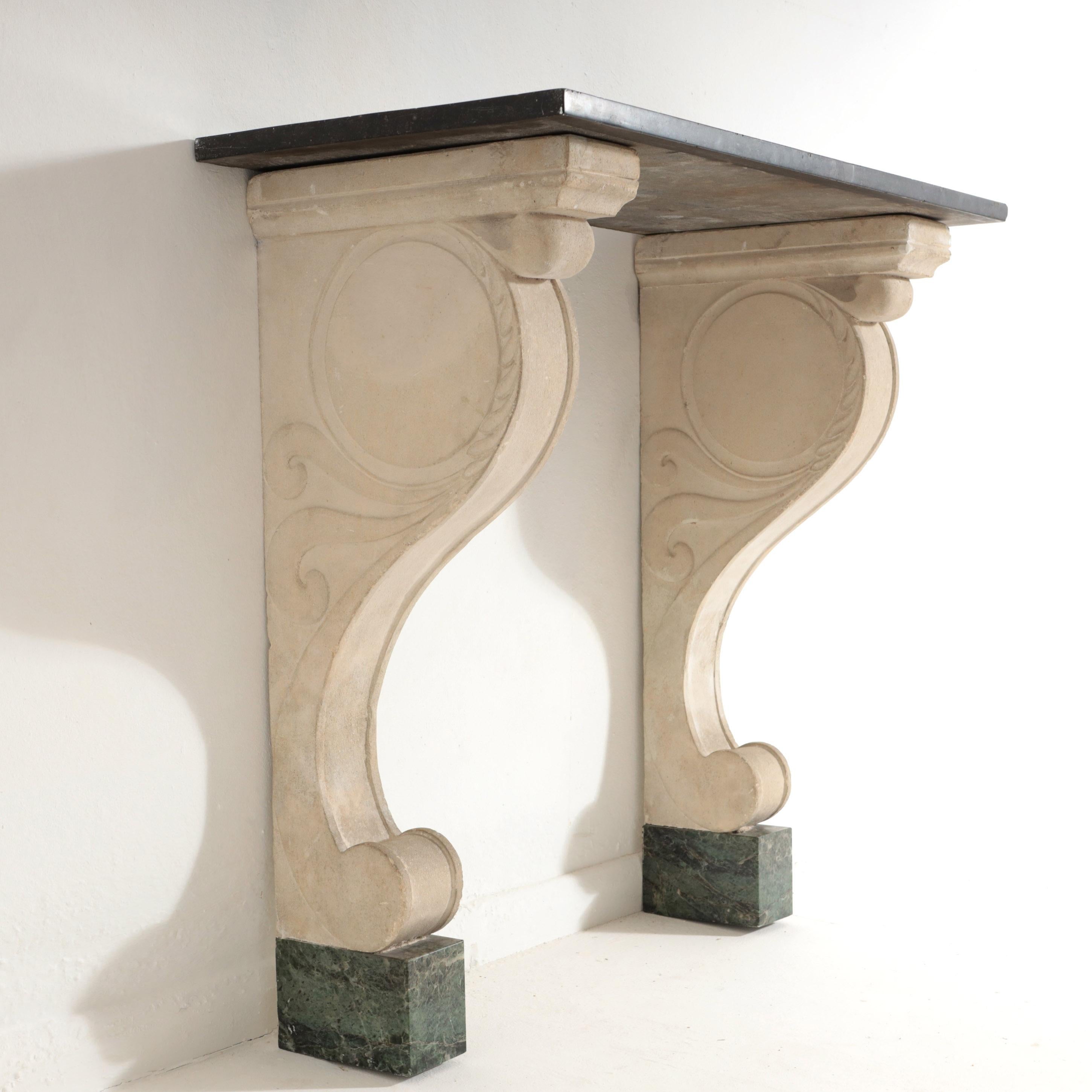 Late 19th Century Carved Limestone and Black Marble Console For Sale 7