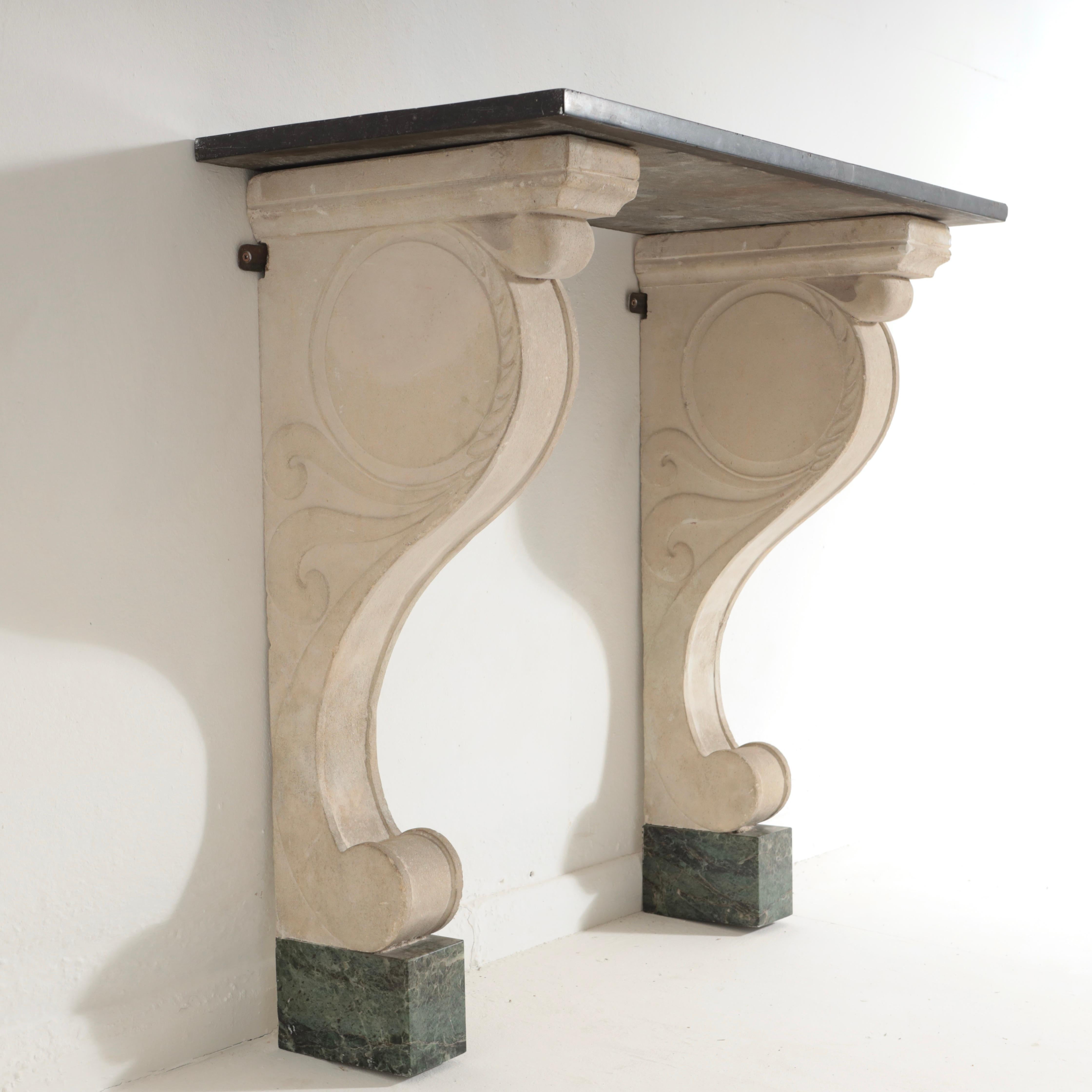 Late 19th Century Carved Limestone and Black Marble Console For Sale 8