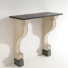 Late 19th Century Carved Limestone and Black Marble Console